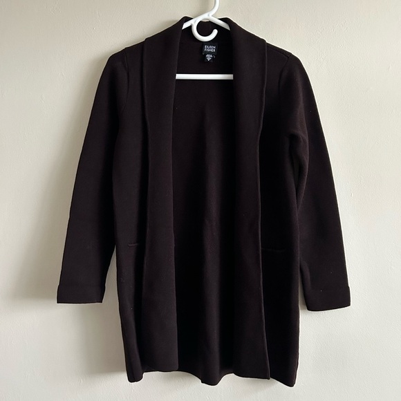 Eileen Fisher 100% Wool Open Front Cardigan Brown Size Small - Picture 1 of 7